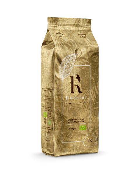 Caffè in grani biologico Rossini BIO, confezione da 1 kg