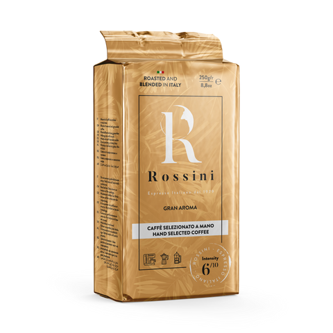 Caffè macinato Rossini Gran Aroma, mattonella sottovuoto 250 g