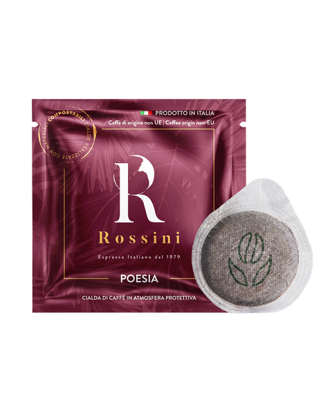 Cialde ESE44 compostabili caffè Rossini miscela Poesia, scatola da 100