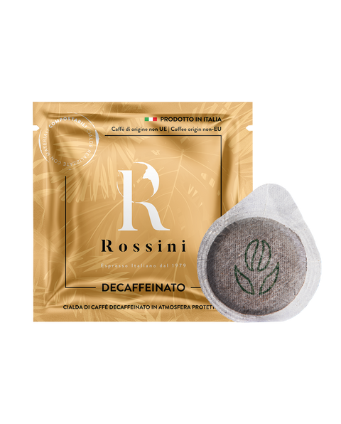 Cialde ESE44 compostabili caffè decaffeinato Rossini, scatola da 100